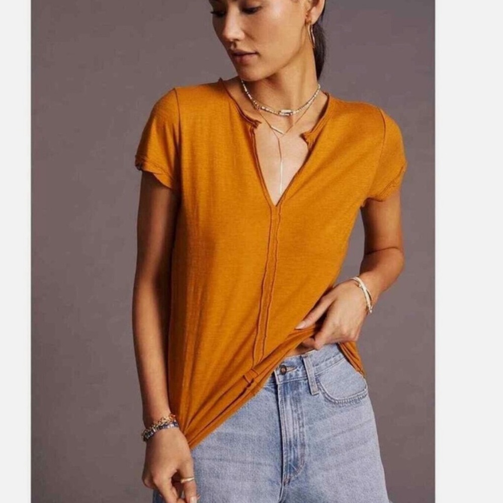 PILCRO spliced orange v-neck top